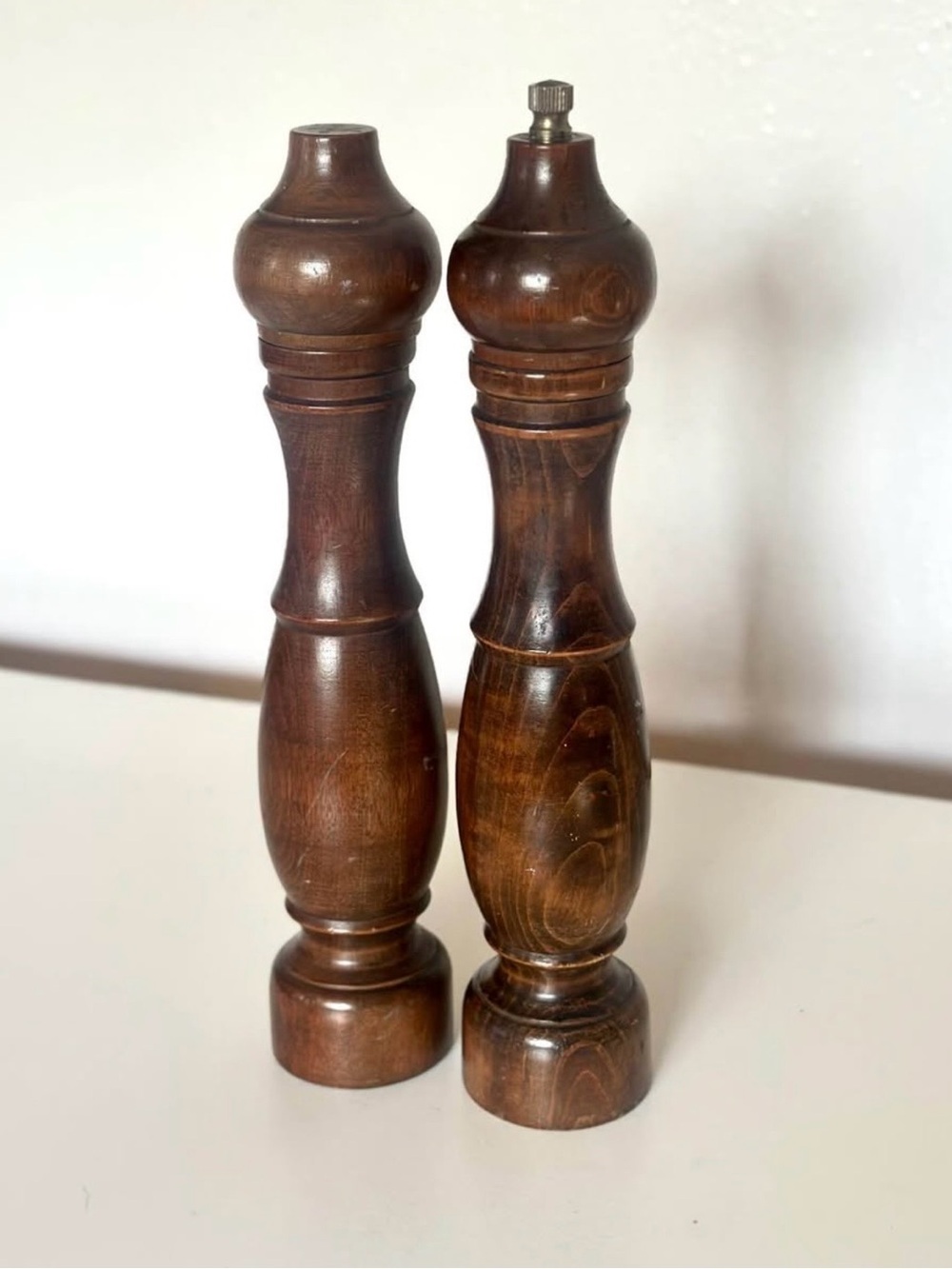 Vintage Mid-Century Solid Wood Pepper Grinder & Salt Shaker Set
